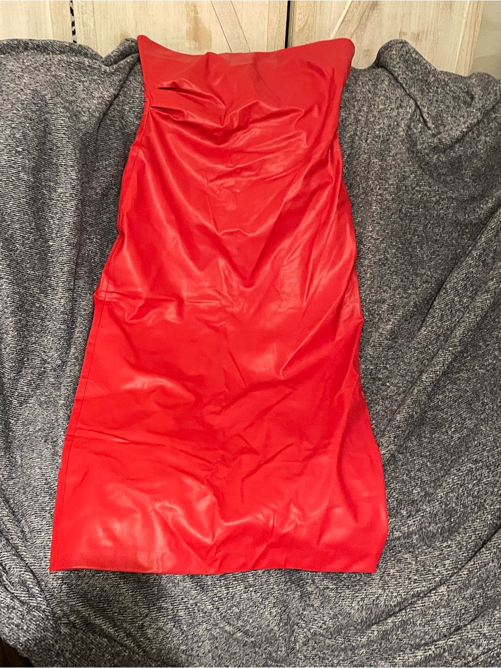Zara Strapless Red Faux-Leather Bodycon Dress